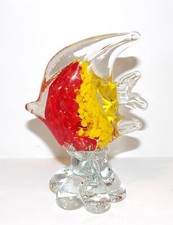 LOVELY MURANO STYLE ART GLASS YELLOW RED 5" TROPICAL FISH SCULPTURE/PAPERWEIGHT