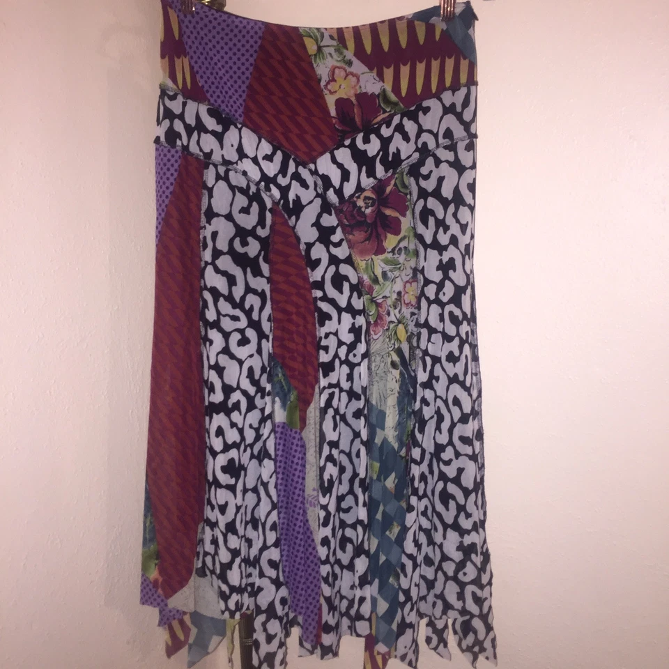 ALBERTO MAKALI Vibrant Mixed Print Skirt Uneven Bottom Sz 10 - Image 3 of 4