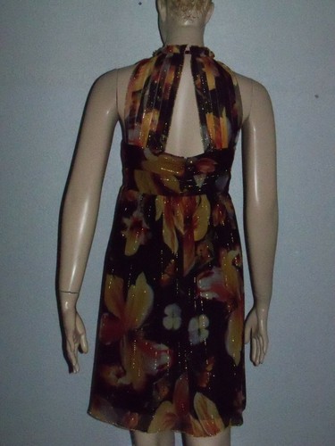 NWT Sz 4 ANNA SUI Anthropologie Nagia Iris Dress Black Metallic Silk Floral New - Picture 3 of 7