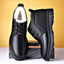 Men Winter Warm Snow Boots Faux Leather Boots Lace Up High Top Cotton Shoes