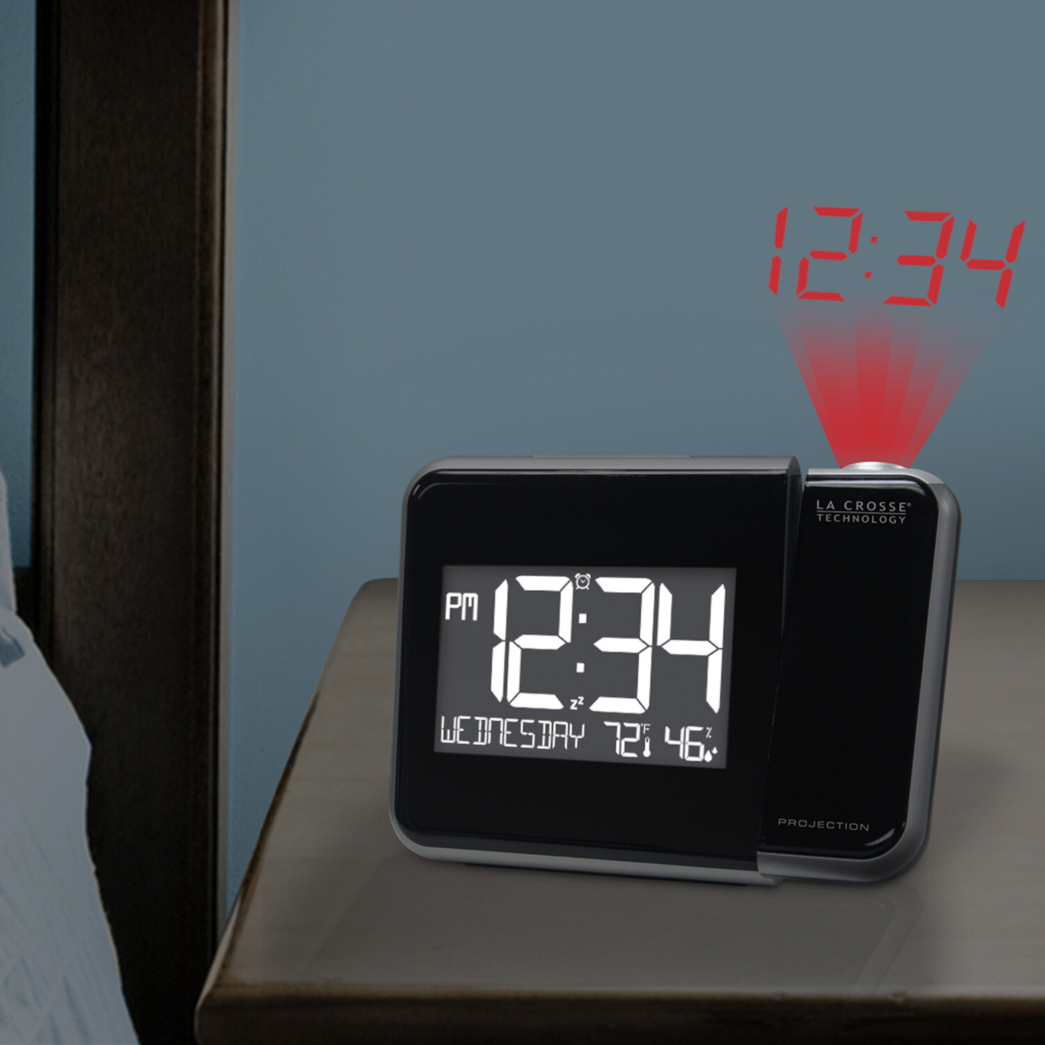 616-1412 La Crosse Technology Projection Alarm Clock with Indoor Temperature