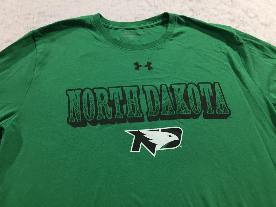 UND Fighting Hawks Under Armour T Shirt Mens L Large Green Graphic Print Long - Image 4 of 4
