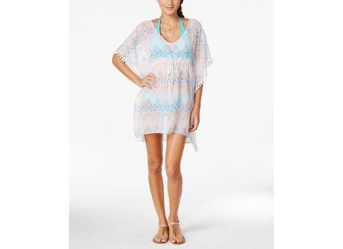 NWT Miken Chevron Print Kimono Pom Pom Swimsuit Cover Up Large jl19