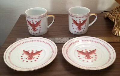 Ethan Allen Pair Tea Cup Teacup Saucer American Traditional Interiors Eagle Star