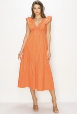 NWT Aiblee Double Ruffle Midi Dress Orange Size Small