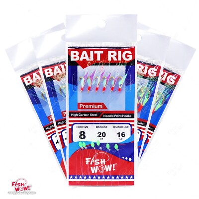 5pks Sabiki Size 6 Golden 6-Hook Rig Fishing  Bait Lures #6 Glow beads Piscatore