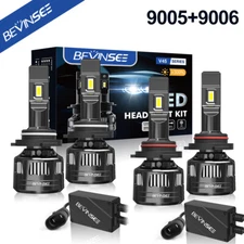 BEVINSEE 4x 9005 + 9006 LED Headlight Bulbs Kit High Low Beam Light Bright White