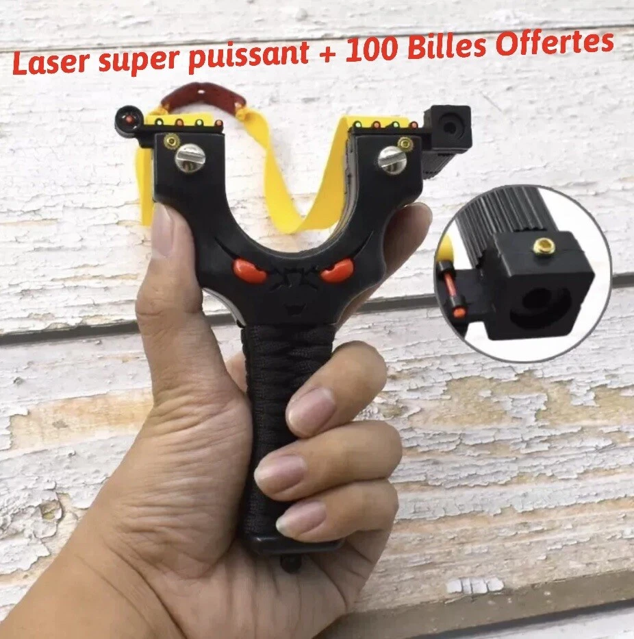 Lance-pierre Acier Avec Visée Laser – Fronde Slingshot Pour Jeu Ou Tir