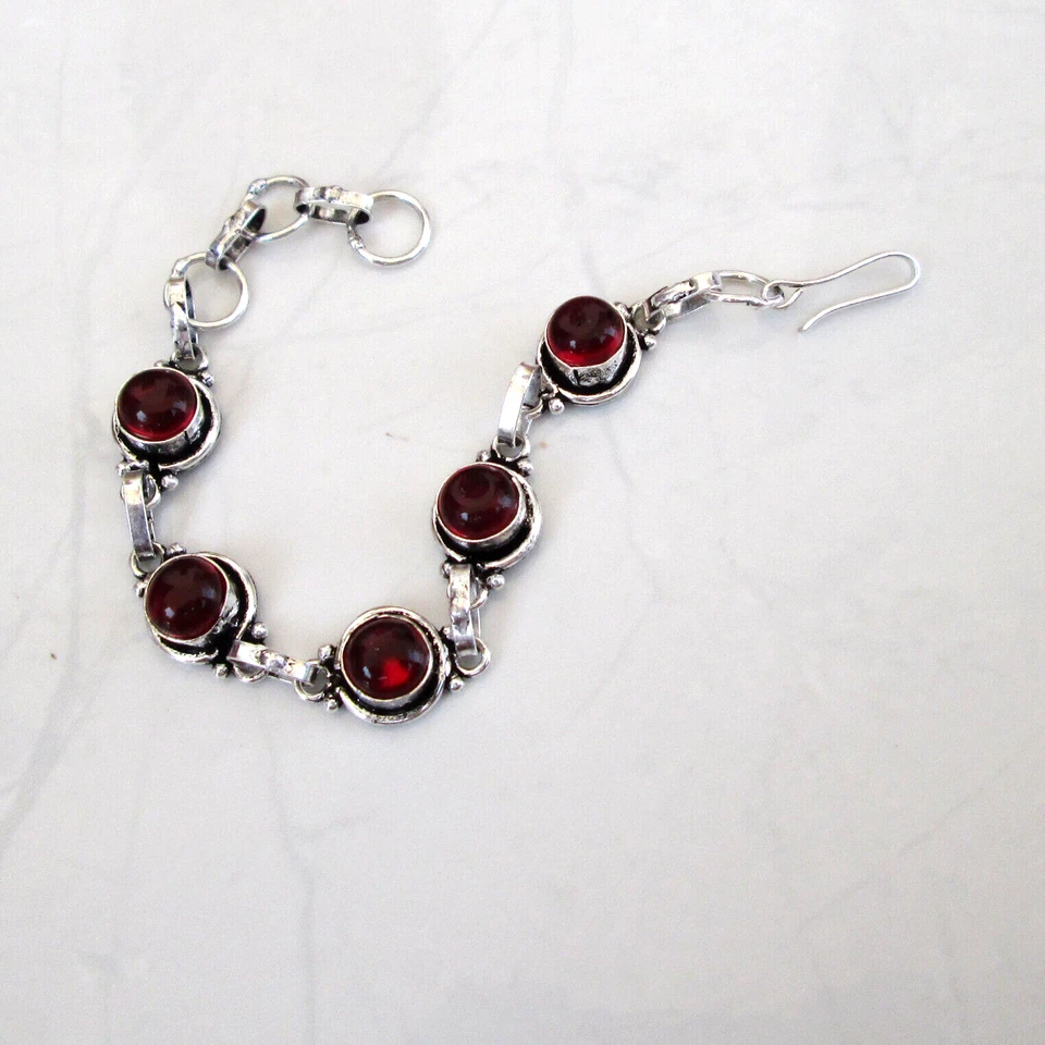 Red Ruby jewelry handmade silver plated adjustable bracelet jewelry Sz8" - Image 2 of 4
