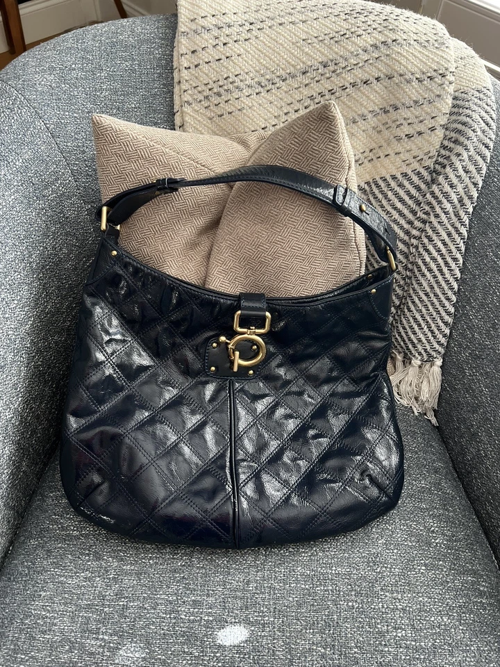 Bolso de Hombro Hobo J.Crew Quincy Acolchado Charol Azul Marino Venta al por menor $200+ Foto 4 de 4