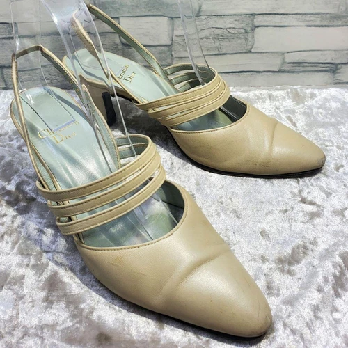 Escarpins Christian Dior en cuir blanc 22,5 cm sangle arrière taille 5,5