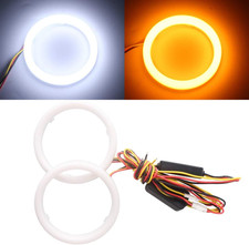 1-Pair 90MM White+Amber Switchback 108SMD 4014 LED Halo Ring Angel Eyes L