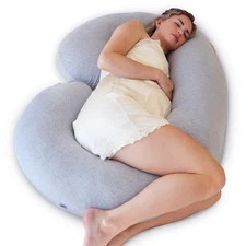 Pharmedoc Pregnancy Pillows, C-Shape Full Body Pillow – Jersey Cover Dark Grey –