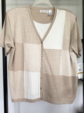 Alfred Dunner Women's Layered Cardigan Sweater / 3X Short Sleeve NWT  Tan white