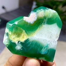 64G Natural green cherry blossom agate heart hand carved specimen