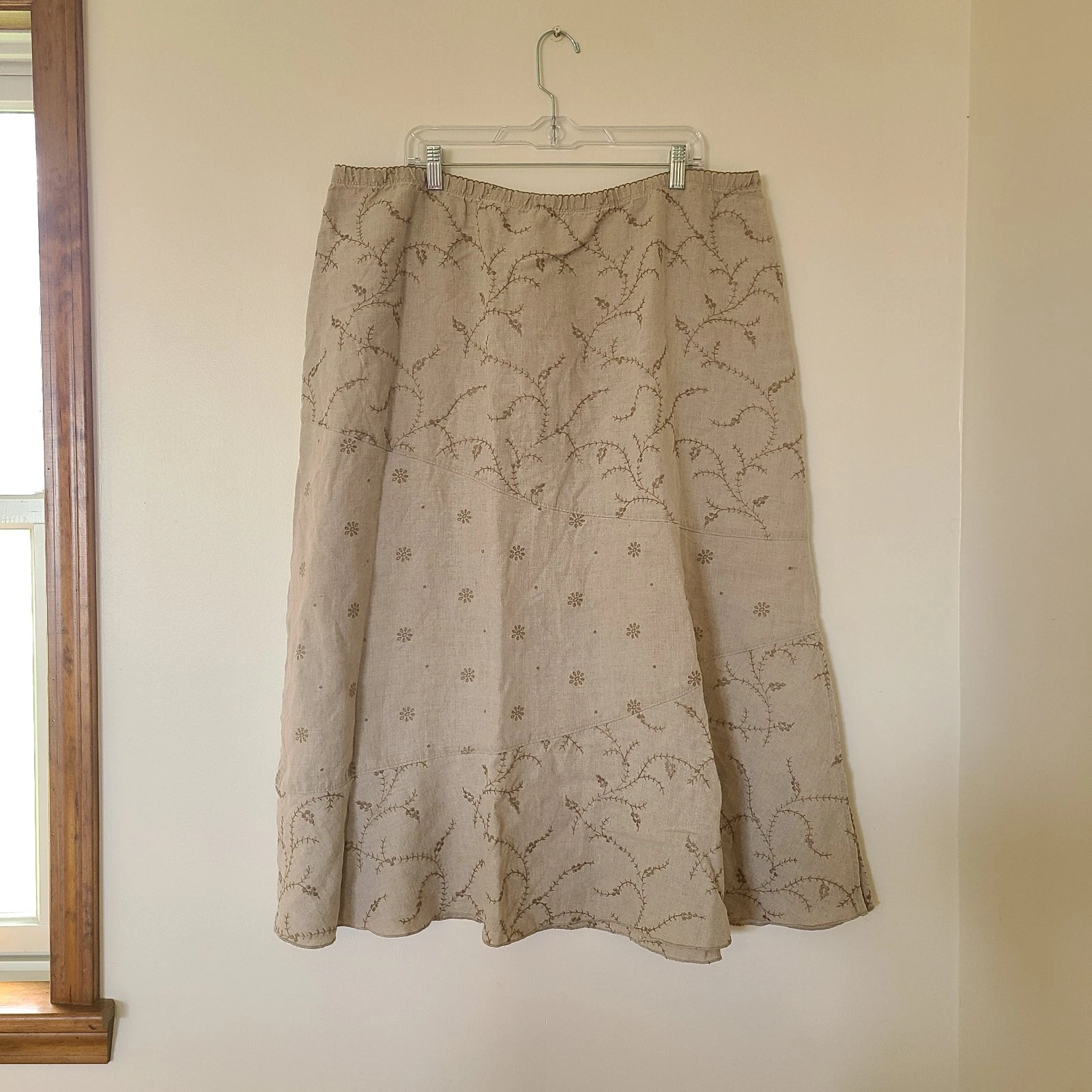 J. Jill 100% LINEN Natural Beige Embroidered 3X Skirt Cottage Core Festival