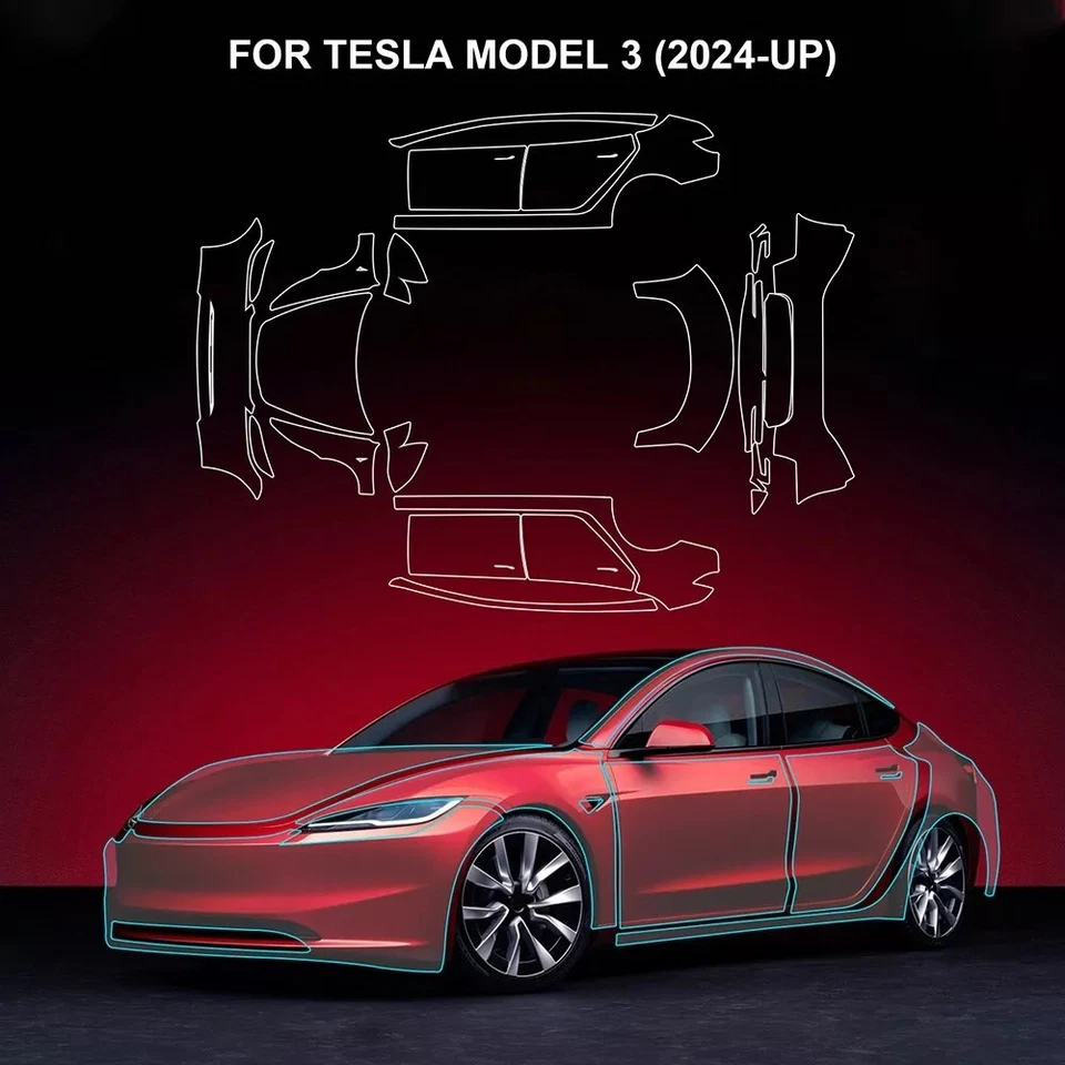 2024-2026 Tesla Model 3 Highland Full Car PreCut Paint Protection Film Clear PPF - Image 2 of 4