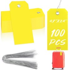 100Pcs Yellow Blank Shipping Tags with Wire,4 3/4x2 3/8 inch Heavy Duty Water