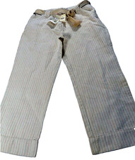 J. Jill Women s Pants 10 Wide Leg Cropped Linen Blend Beige Stripe NWT
