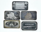 Lot 5 VINTAGE 1 Oz Silver Bars/Rounds Art Bars Collection Poured .999 *486