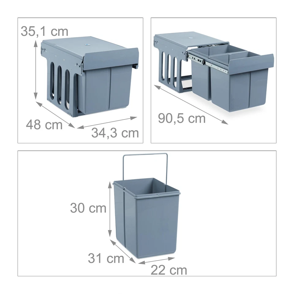 Einbaumülleimer Küche Auszug Duo je 15 l Müllsystem Unterschrank Kunststoff H... - Bild 4 von 4
