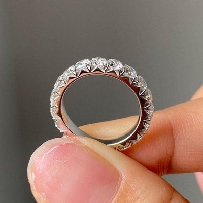 1.5 CT Round Cut Eternity Moissanite Wedding Band 14K White Gold Plated For Her
