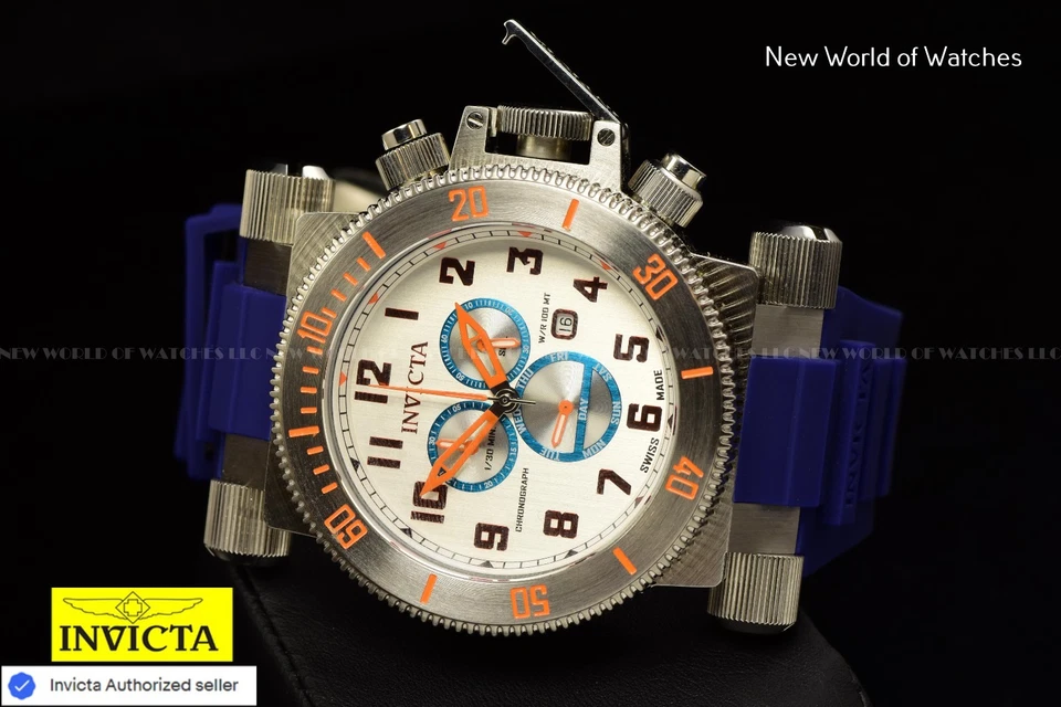 RARE Invicta Coalition Forces 51mm Swiss Quartz Chronograph Blue Strap Watch - Image 2 of 4