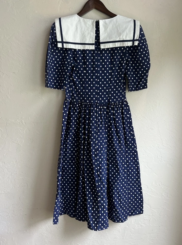 Vestido Vintage Años 80 Robin Gayle Cuello Marinero 3 Náutico Lolita Pinup Kawaii Foto 2 de 4
