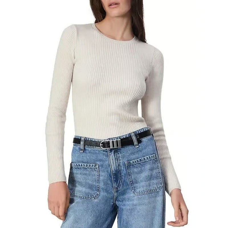 Rag & Bone Women Off White Wool Ribbed Knit Audrina Long Sleeve Sweater Size M