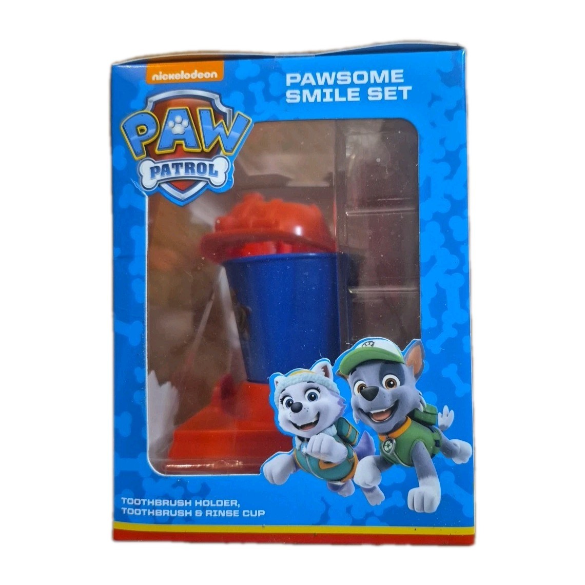 Nickelodeon Paw Patrol Smile 3 Piece Set Toothbrush Rinse Cup & Holder New 3+