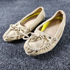 Minnetonka Kilty Plus Moccasin Suede Leather Beige Women's Size 7 Casual Style