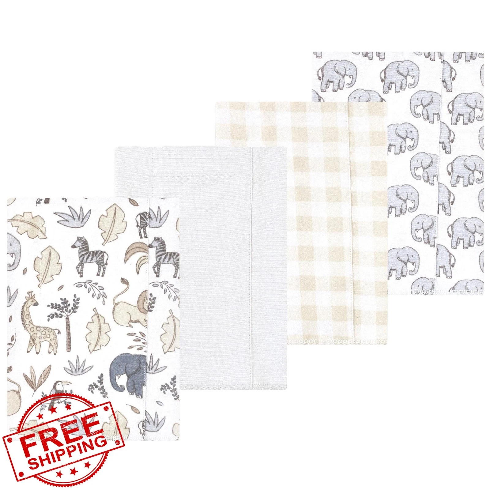 Luvable Friends flannel burp cloths 4pk gray safari