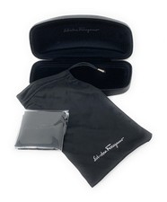 Ferragamo Black Textured Hard Clamshell Eyeglass Case W/ Cleaning Cloth  Pouch