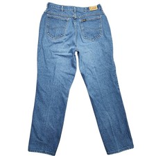 Vtg Lee Blue Denim Jeans High Rise Mom Jean Measured 31x28 Made In USA Union