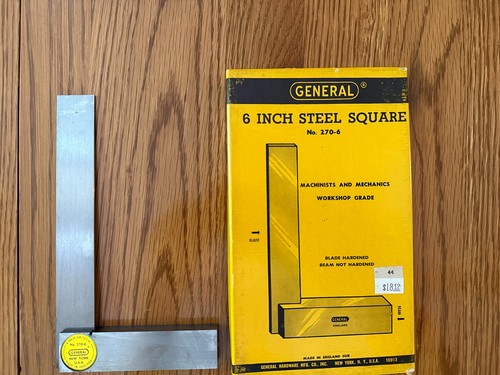 Vintage General Hardware 6 inch Steel Square Tool No. 270-6 with Original Box