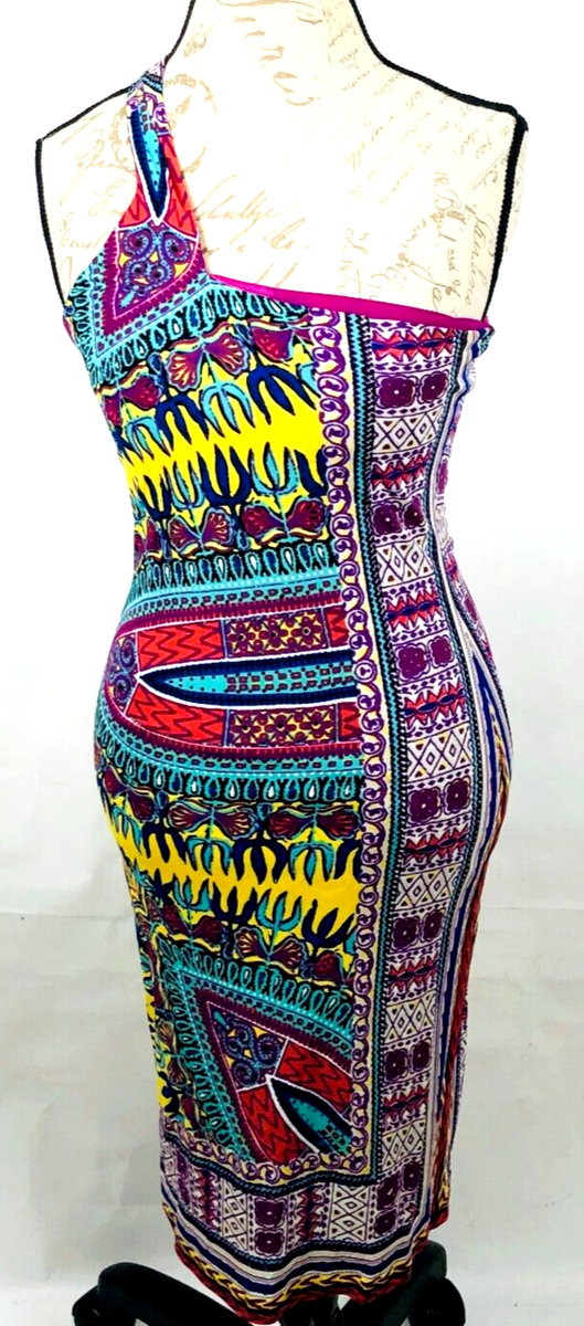 Nicole Miller One Shoulder Abstract Bodycon Dress Women's Size Small Multi  Color