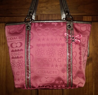 COACH BANDANA GLITTER GRAFFITI PINK TOTE SHOULDER BAG F15709 | eBay