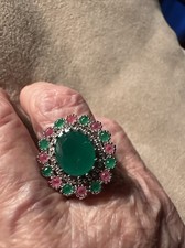 Luxurious Colorful Floral Green Cubic Zirconia Stone Ring With Accents Size 7