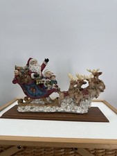 Large 17  Resin Santa With Sleigh/Reindeer/Toys  Includes Shelf For Display