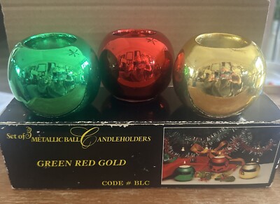 Set/3 Metallic Ball Candleholders Taiwan Christmas Vintage