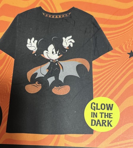 🎃NEW Disney Mickey Mouse Boy's Black Halloween T-shirt SZ10-12 Glow In The Dark - Picture 2 of 10