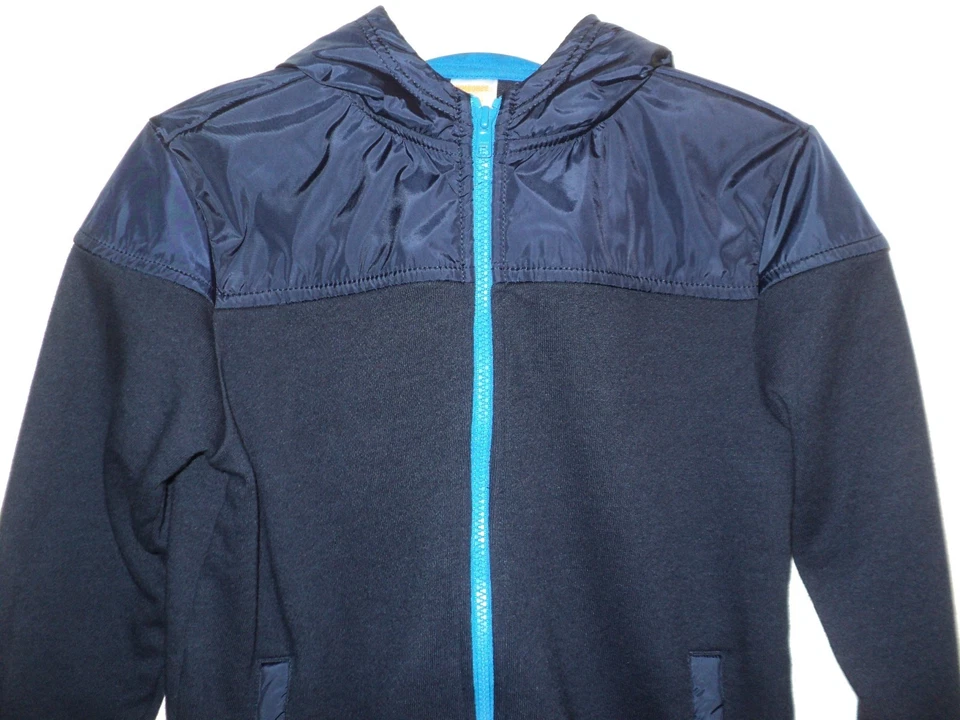 Sudadera con Capucha Gymboree Niños Talla M 7-8 Negra y Azul Cremallera Completa Mangas Sin Forro Foto 2 de 4