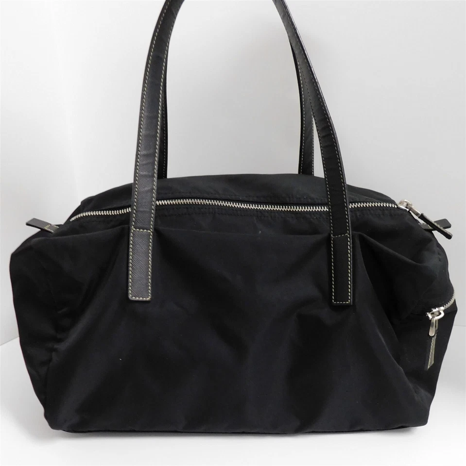 Bolso de Lona Prada Negro Tessuto Nylon Cuero Saffiano Grande Pequeño Italia Foto 3 de 4