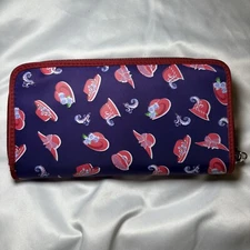 Red Hat Society Nylon Zip Around Wallet Metal Charm Zipper Pull 7 x 3.5 Inch