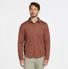 VRST Men's Button Down Shirt Size Large Earth Brown Heather Anti-Odor Stretch