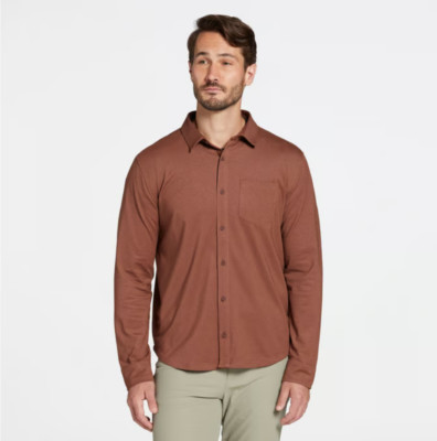 VRST Men's Button Down Shirt Size Large Earth Brown Heather Anti-Odor Stretch