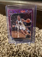2019-20 Jordan Poole NBA Hoops Premium Stock Purple Disco RC + 3 Inserts