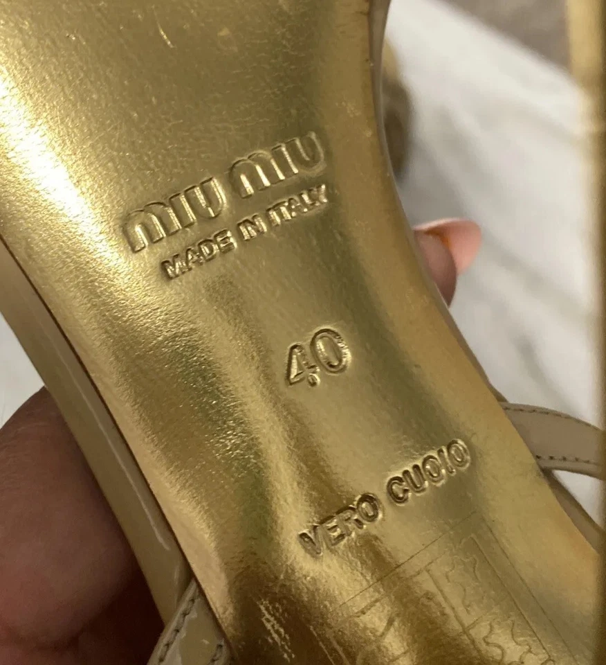 Miu Miu Womens Gold Glamour Cammello T Strap Cage Heel Sandals Size 40 US 10 - Image 2 of 4