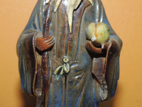 Chinese Mud Man Men 4.25" Blue & Brown fruit Mudman Antique staff flambe drip - Picture 7 of 12