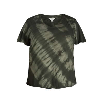 Terra & Sky Flutter Sleeve Top Women's Size 0X Dark Aloe Green Cotton Blend